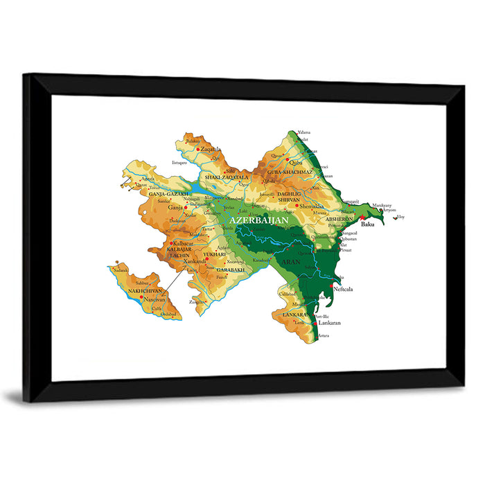 Relief Map of Azerbaijan Wall Art as a framed print