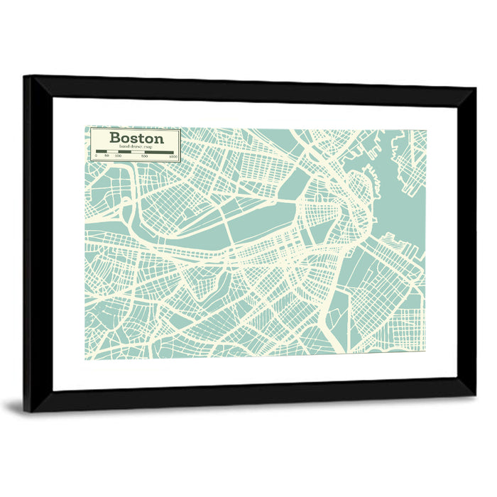 Boston Minimalist City Map Wall Art as a framed print