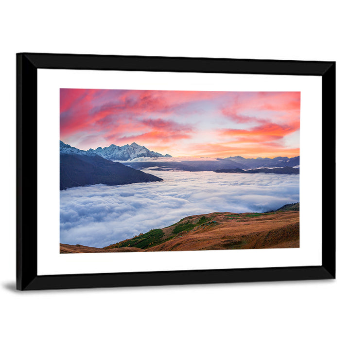Mt Tetnuld Sunrise Over Clouds Wall Art