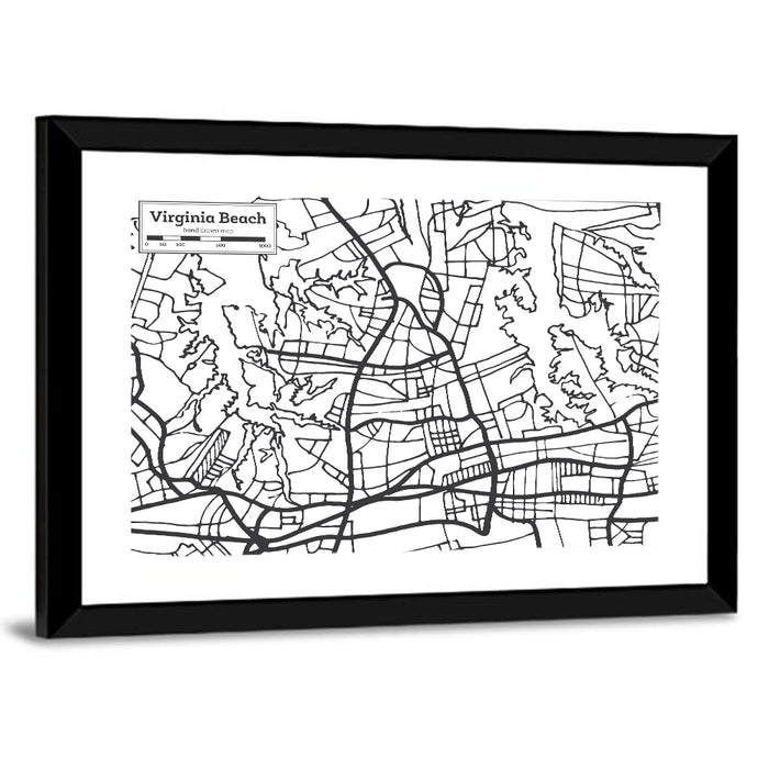 Virginia Beach Hand-drawn City Map Wall Art as a framed print