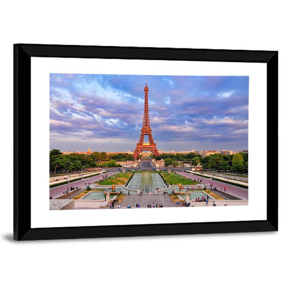 Eiffel Tower At Cloudy Sunset Wall Art