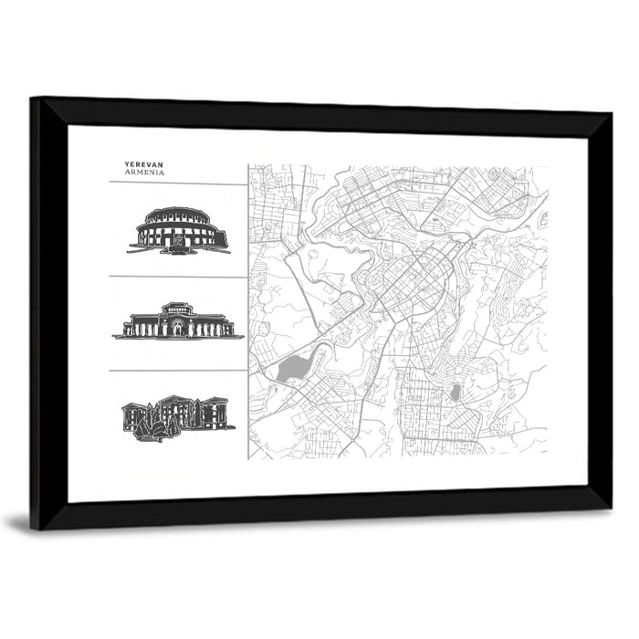 Yerevan City Map Diptych Wall Art as a framed print