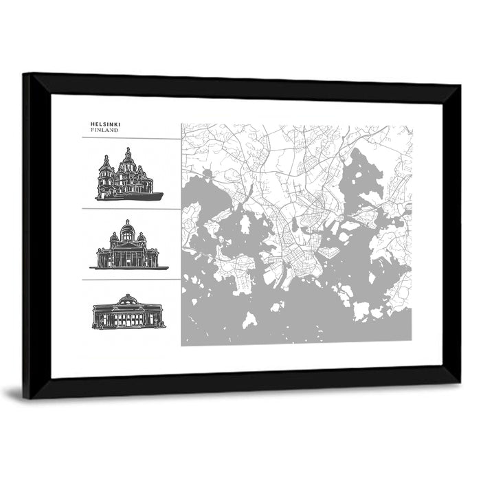 Helsinki Architectural Map Wall Art as a framed print