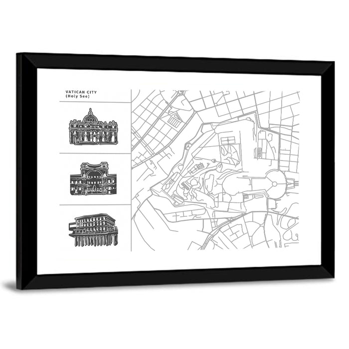Vatican City Line Map Wall Art as a framed print