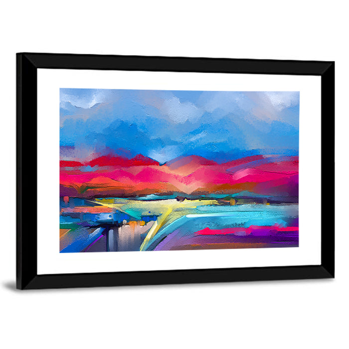 Impasto Mountains at Sunrise Wall Art as a framed print