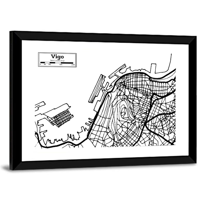 Vigo Aerial Map, Hand-drawn Wall Art as a framed print