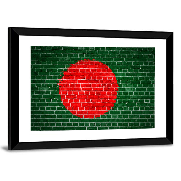 Bangladesh Flag on Brick Wall Art as a framed print