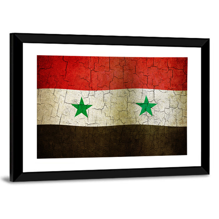Syrian Flag Weathered Texture Wall Art as a framed print