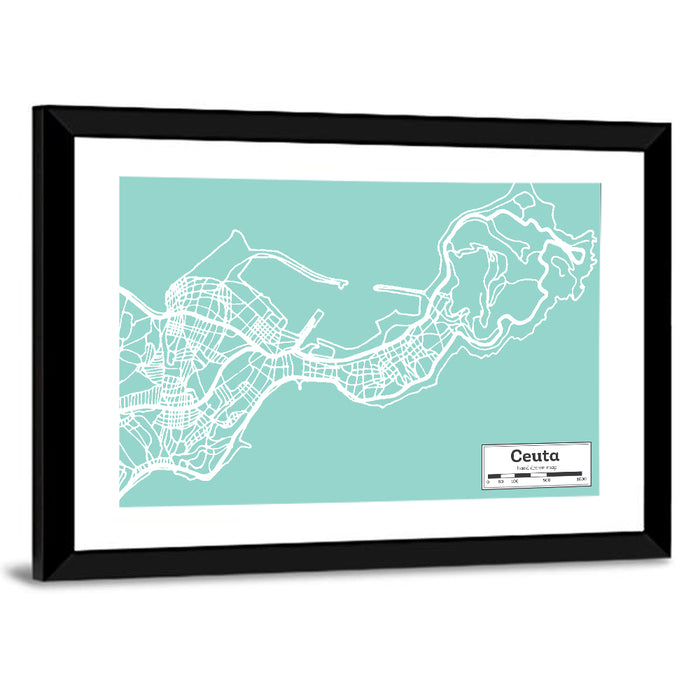 Ceuta City Map Wall Art as a framed print