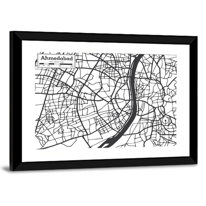 Ahmedabad City Map Wall Art as a framed print