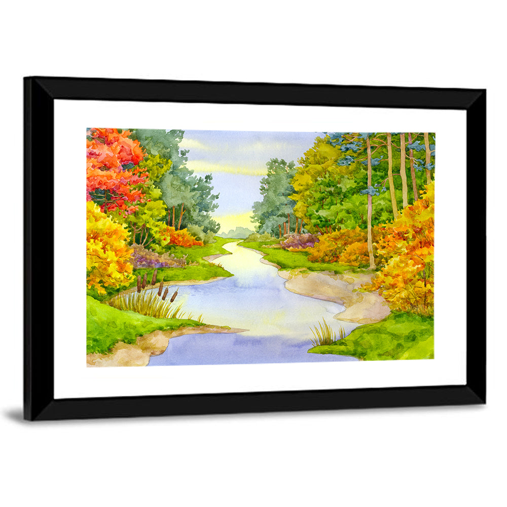 Autumn Forest Creek Flows Wall Art