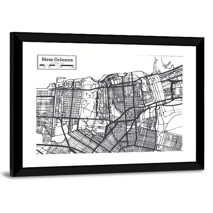 New Orleans Hand-drawn Map Wall Art as a framed print