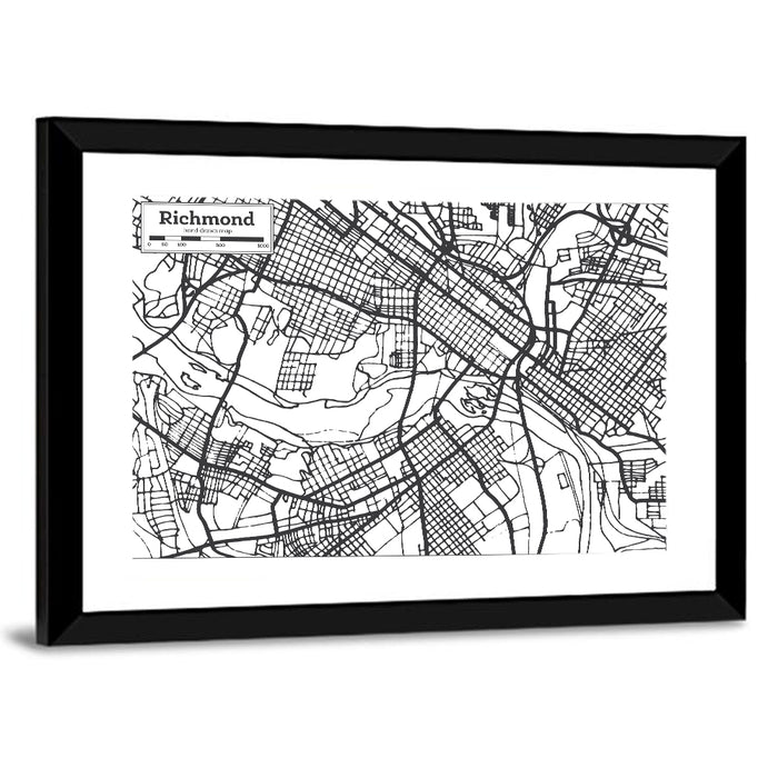 Richmond City Grid Map Wall Art as a framed print
