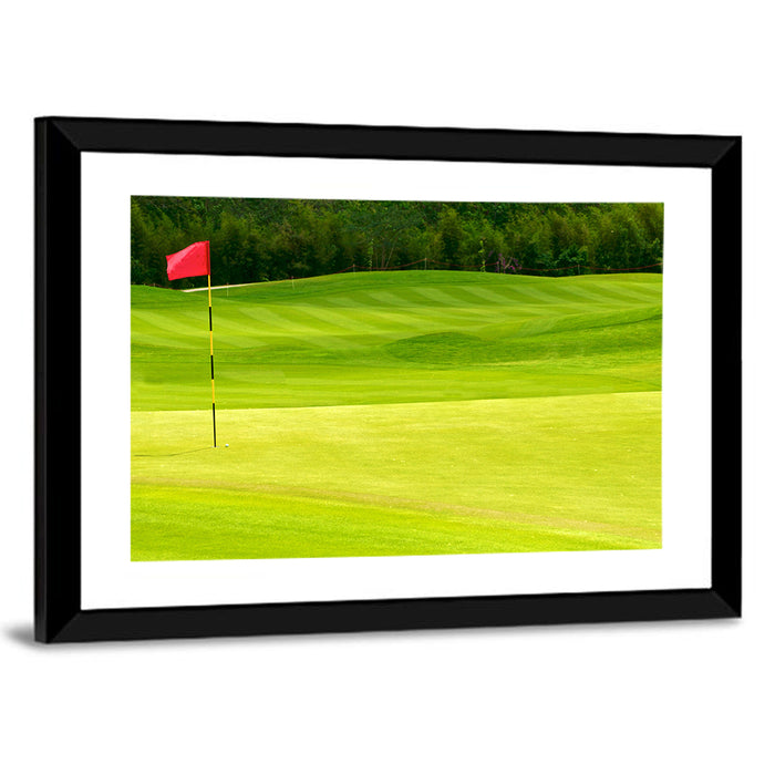 Red Golf Flag on the Green Wall Art as a framed print