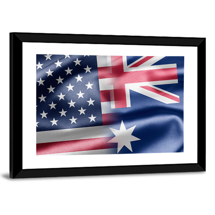 American and Australian Flag Composite Wall Art as a framed print