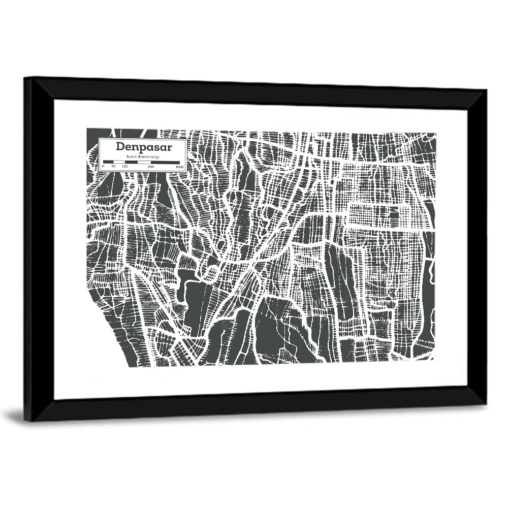 Denpasar City Map Wall Art