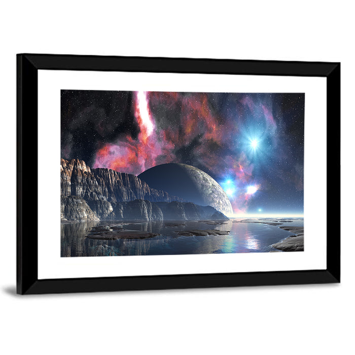 Tranquil Alien Lake Wall Art as a framed print