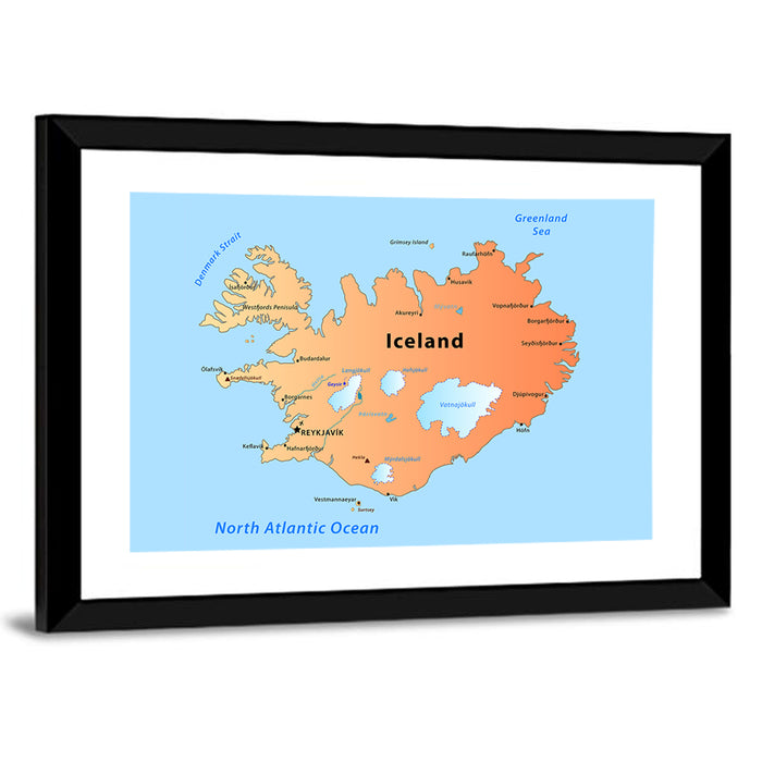 Iceland Map Illustration Wall Art as a framed print