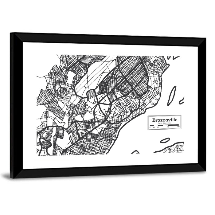 Brazzaville Hand-drawn Map Wall Art as a framed print