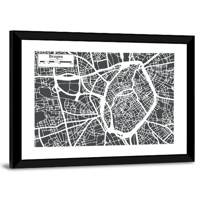 Bruges Canal Map Wall Art as a framed print