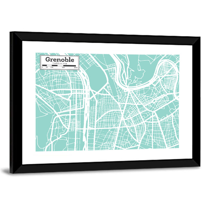 Grenoble City Map Wall Art as a framed print