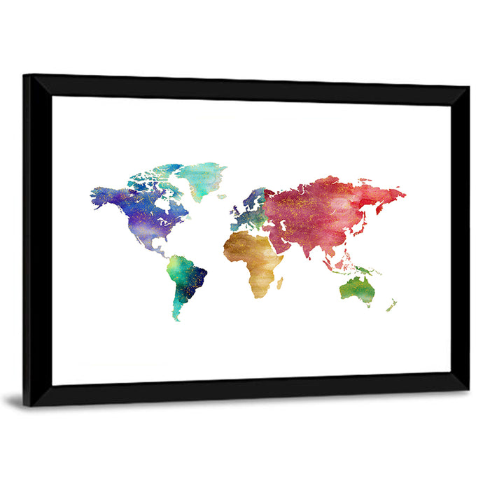 Watercolor World Map Wall Art as a framed print