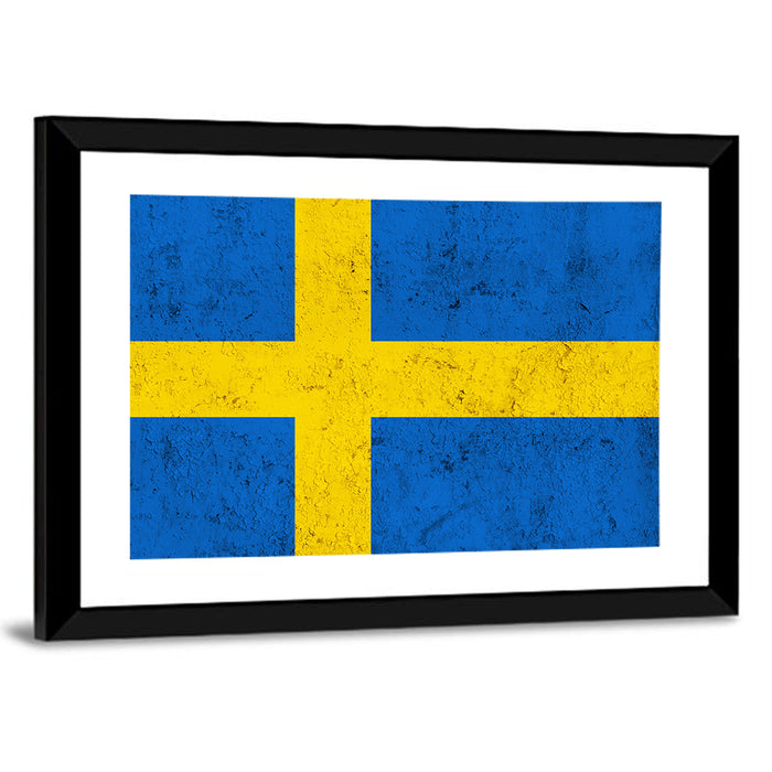 Weathered Swedish Flag Wall Art as a framed print