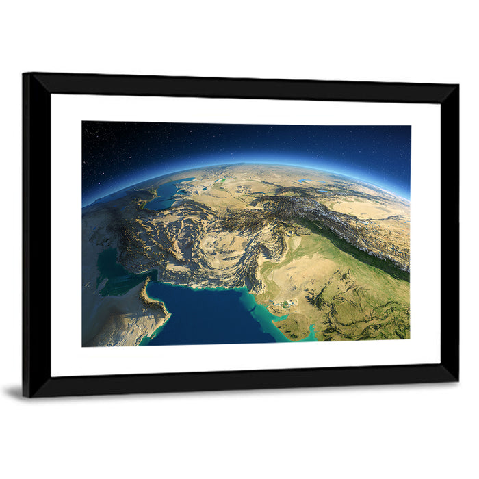 South Asia Topographic Map Wall Art as a framed print
