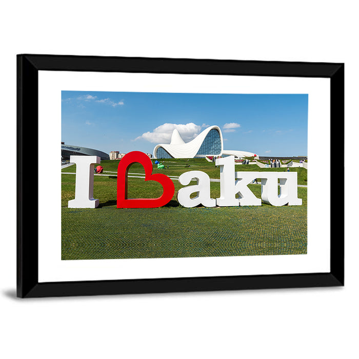 I Love Baku Sculpture at Heydar Aliyev Center Wall Art as a framed print