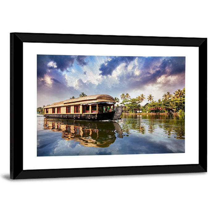 Alleppey Houseboat, Kerala Backwaters Wall Art as a framed print