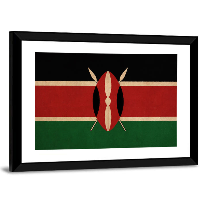 Kenyan Flag with Shield Emblem Wall Art