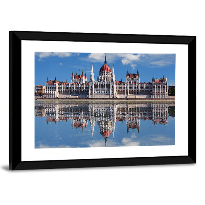 Hungarian Parliament Dome Reflection Wall Art as a framed print