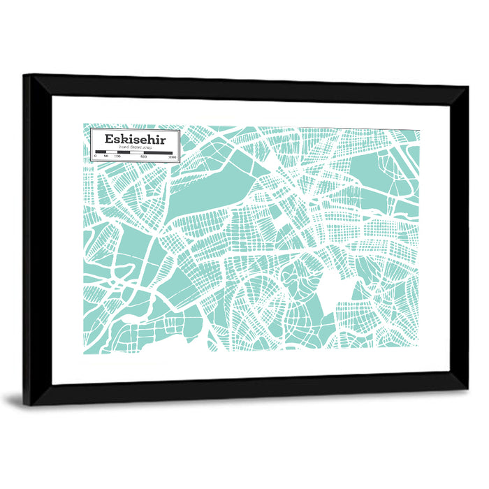 Eskisehir Street Grid Map Wall Art as a framed print