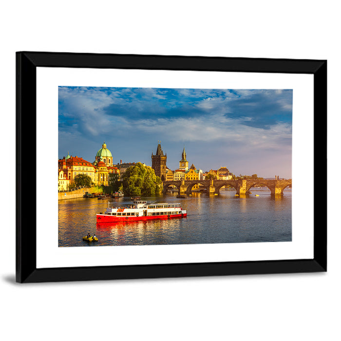 Charles Bridge at Golden Hour Wall Art as a framed print
