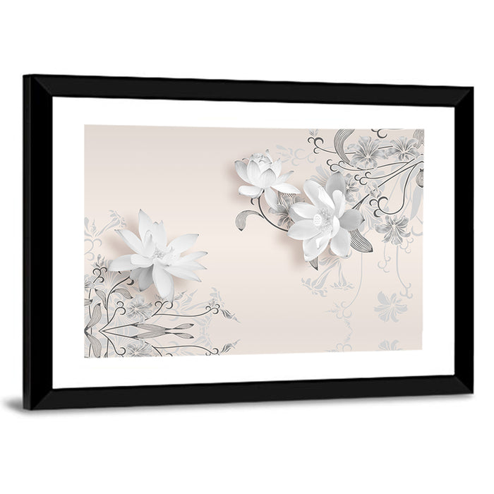 3d Floating Lotus Illustration Wall Art as a framed print