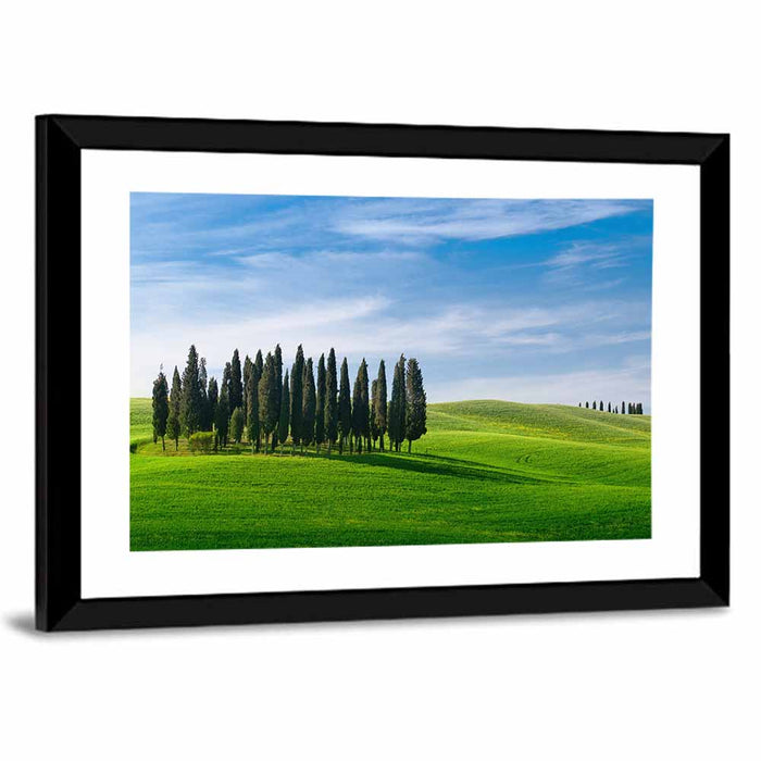 Tuscany Rolling Hills with Cypresses Wall Art as a framed print