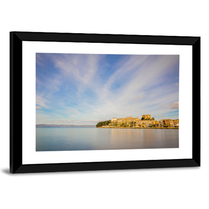 Bolsena Lakeside Harbor View Wall Art as a framed print