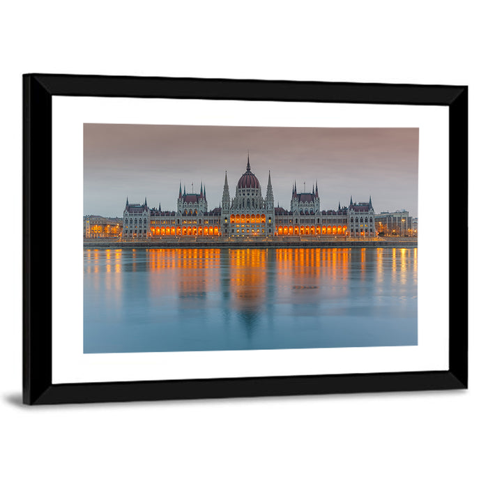 Budapest Parliament at Dusk Wall Art as a framed print