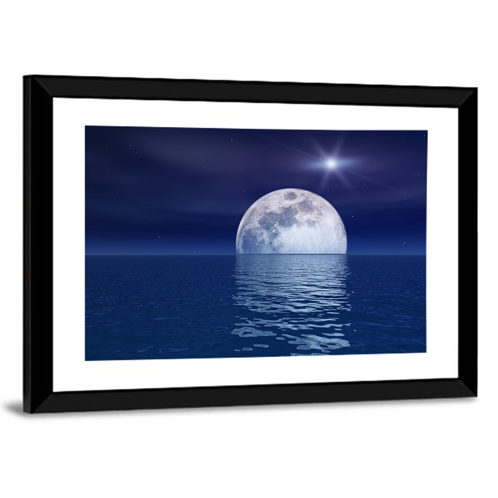 Quasar Star & Moon Over Sea Wall Art