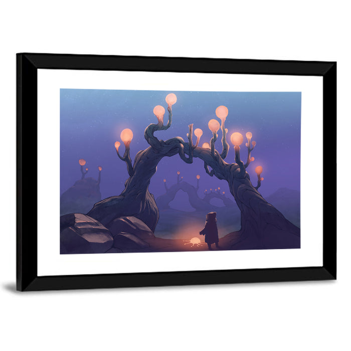 Glowing Archway in Surreal Forest Wall Art as a framed print