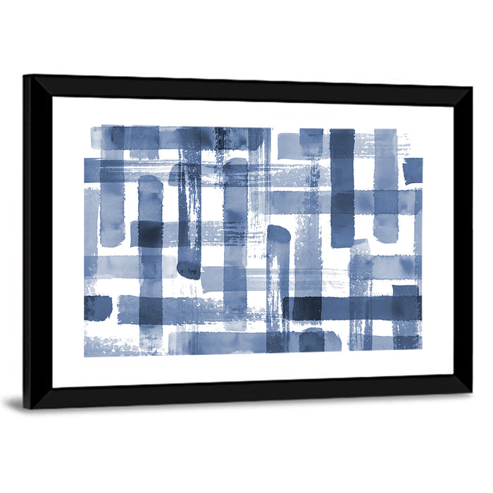 Indigo Brushstrokes Grid Wall Art as a framed print