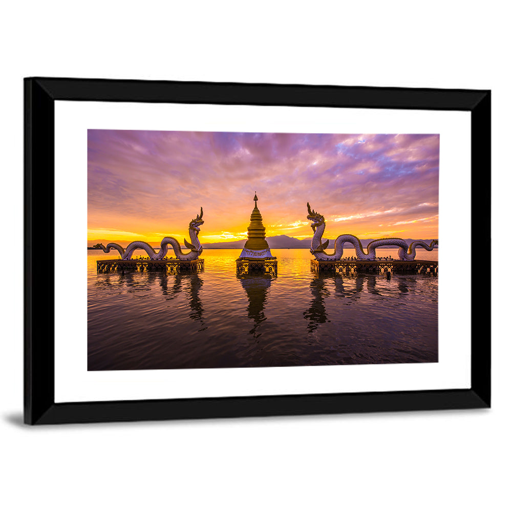 White Naga Statue At Kwan Phayao In Thailand Wall Art