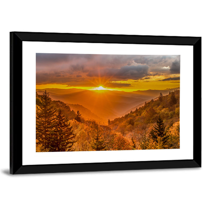 Great Smoky Mountains Sunrise Wall Art as a framed print