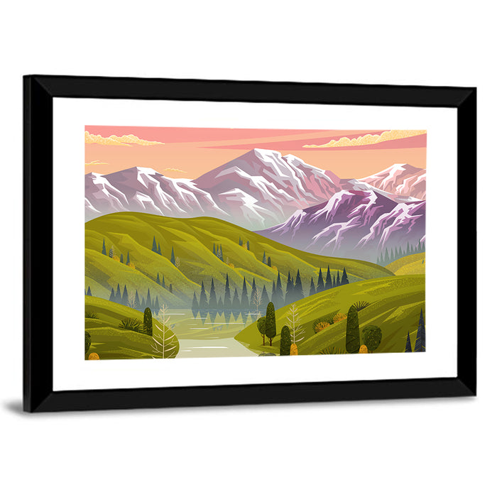 Sunset Over Mountain Lake Wall Art as a framed print