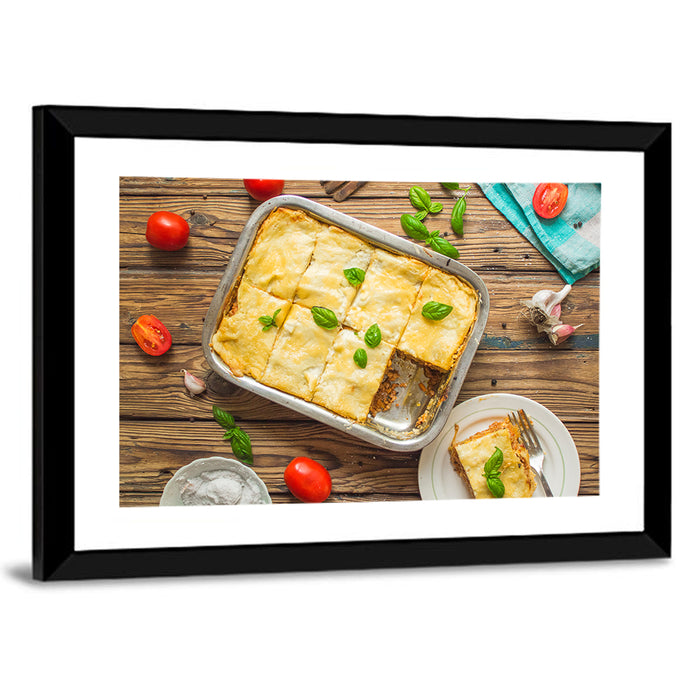 Rustic Homemade Lasagna Wall Art as a framed print