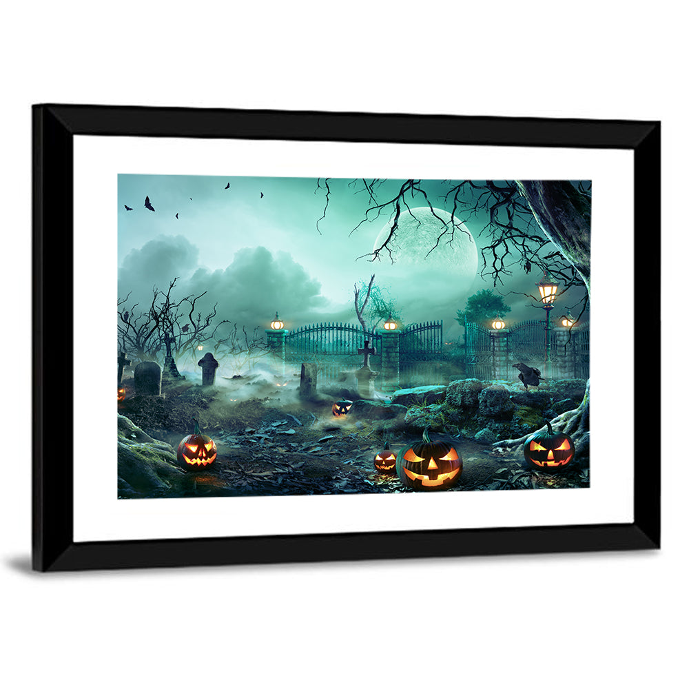 Jack O` Lanterns In Graveyard Wall Art