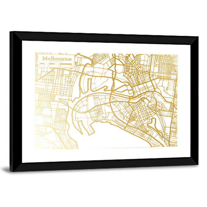 Melbourne Street Network Map Wall Art as a framed print