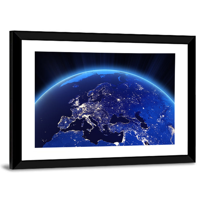 Europe Night Lights from Orbit Wall Art as a framed print