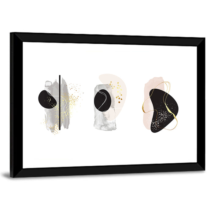 Minimalist Abstract Triptych with Gold Accents Wall Art as a framed print