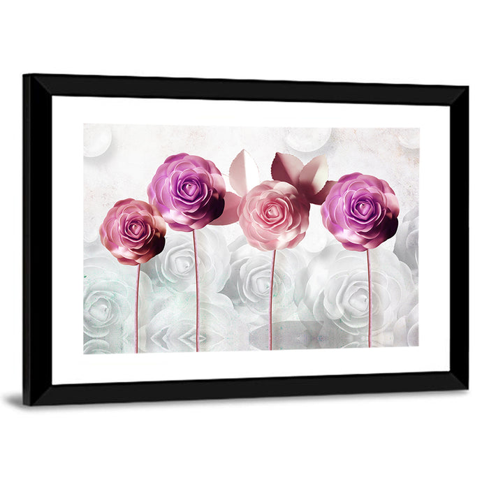 3d Quartet of Roses Wall Art as a framed print